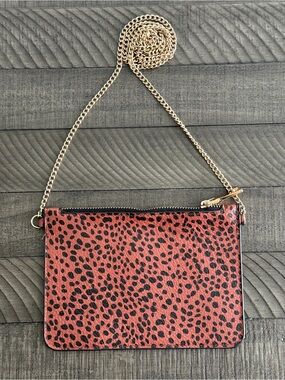 Red Leopard Print Crossbody Clutch with Gold Chain Handbag